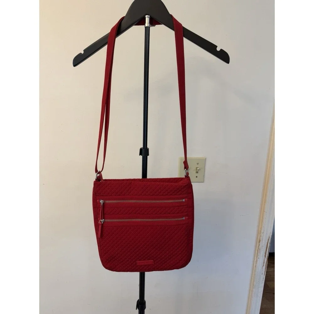 Vera Bradley Triple Zip Crossbody Bag Womens Medium Red Quilted Polyester